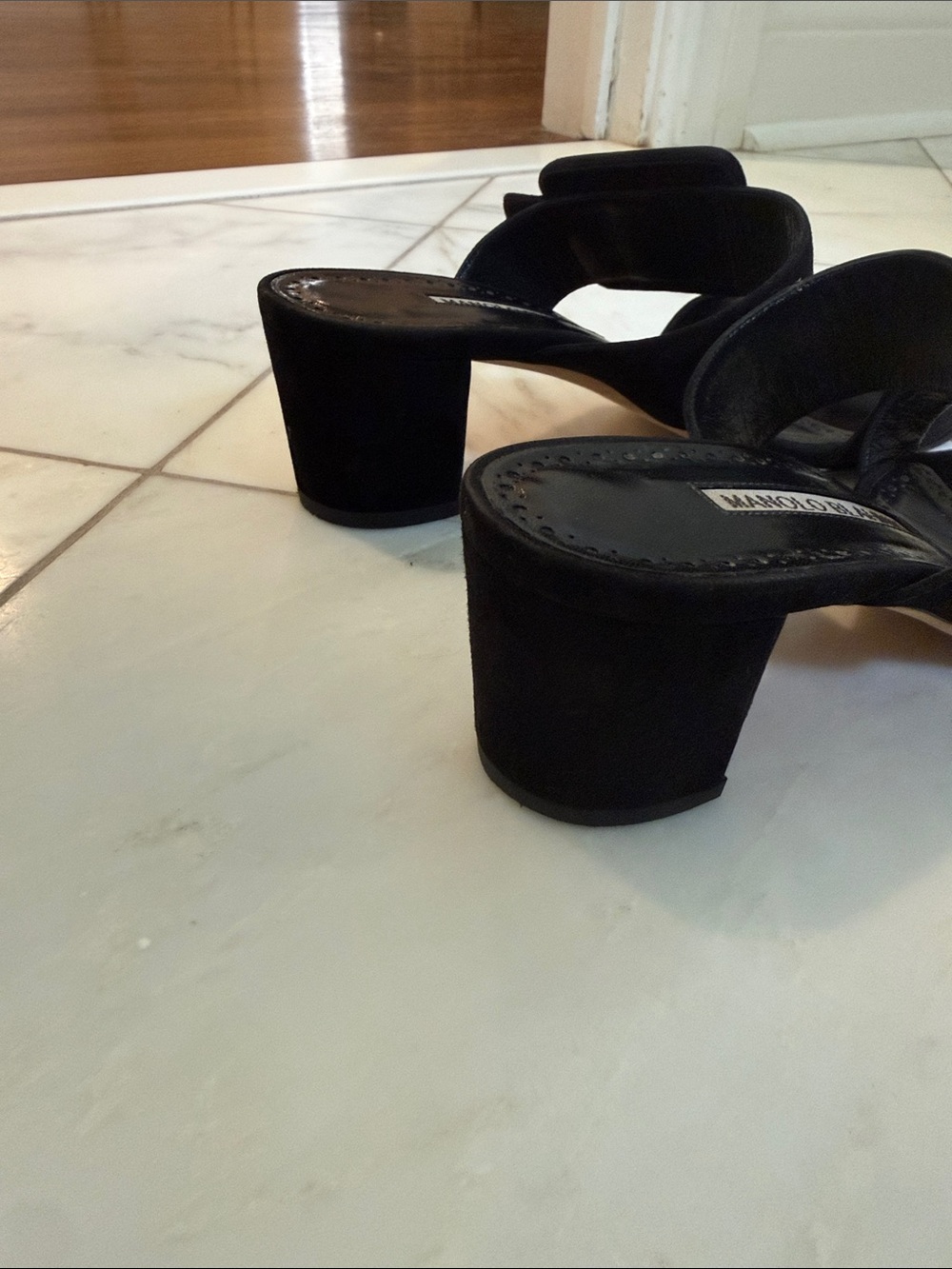 Manolo Blahnik Titubanew Suede Buckle Slide Sandals - Picture 8 of 9